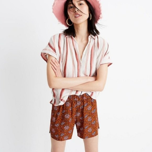 Madewell Pants - Madewell Whimsical Printed Easy On Pull On Shorts In Burnt Sienna Size Medium